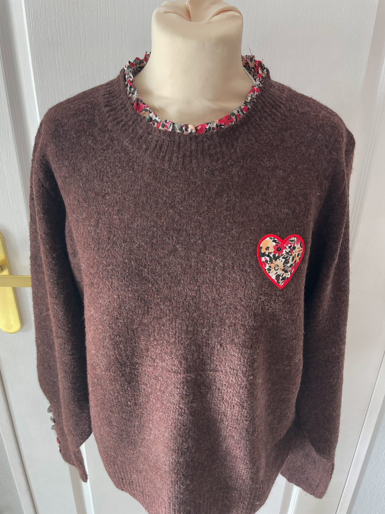 Pull liberty coeur marron taille unique