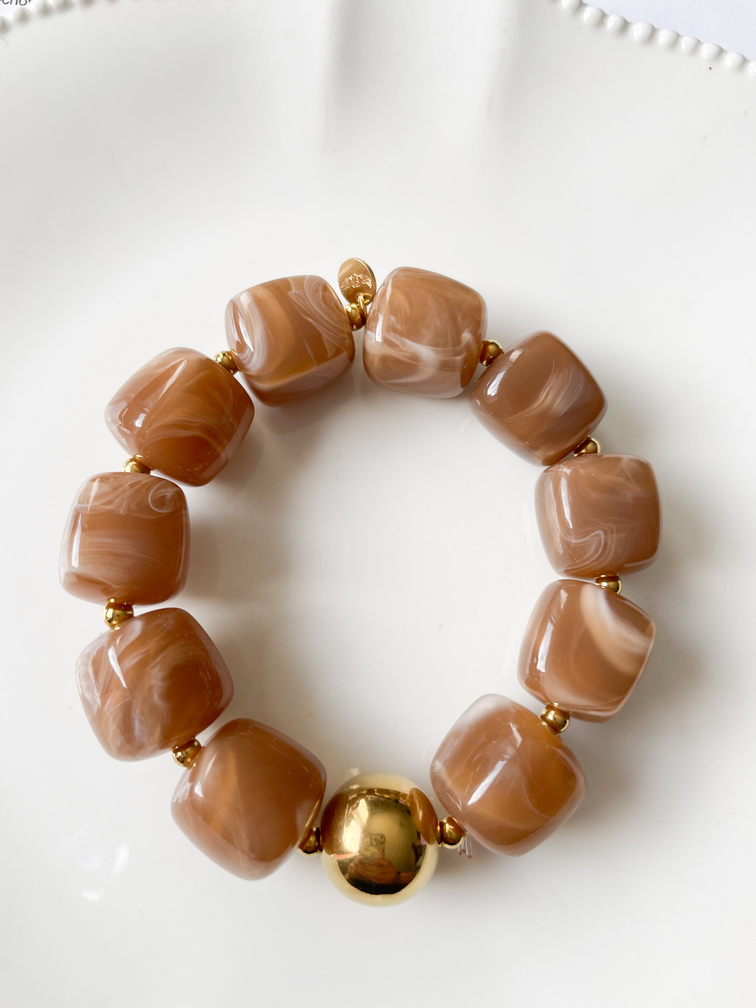 Bracelet perles marron clair doré