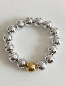 Bracelet perles rondes argenté doré