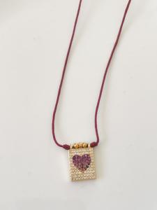 Collier Viviane coeur rose strass doré