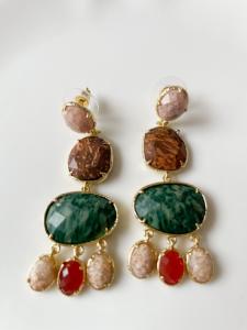 Boucles pierres Jackie vert orangé doré