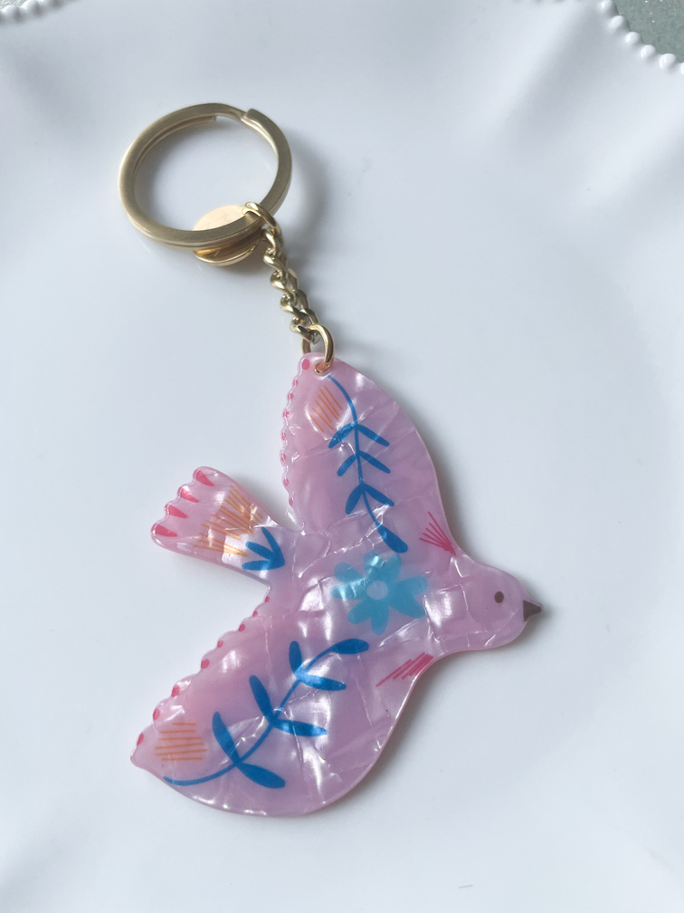 Porte clé oiseau rose