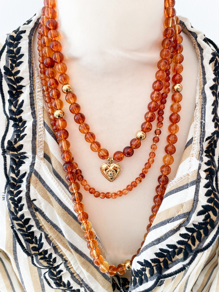 Collier multi rangs ambre doré