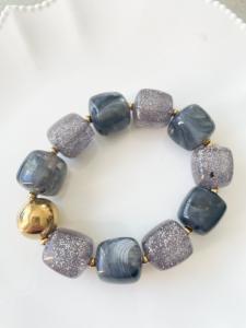 Bracelet perles paillettes noir doré