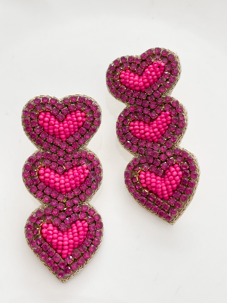 Boucles 3 coeurs rose de Mandalita