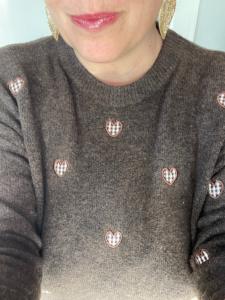 Pull coeur vichy marron taille unique